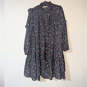 16 Melonie T Black Floral Printed Smocked Dress